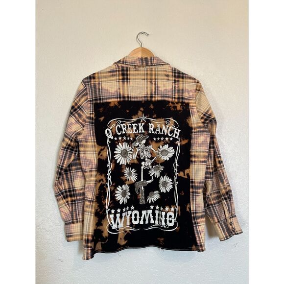 la la land Tops - La La Land Flannel with Back Western Skeleton Graphic - Women's XS